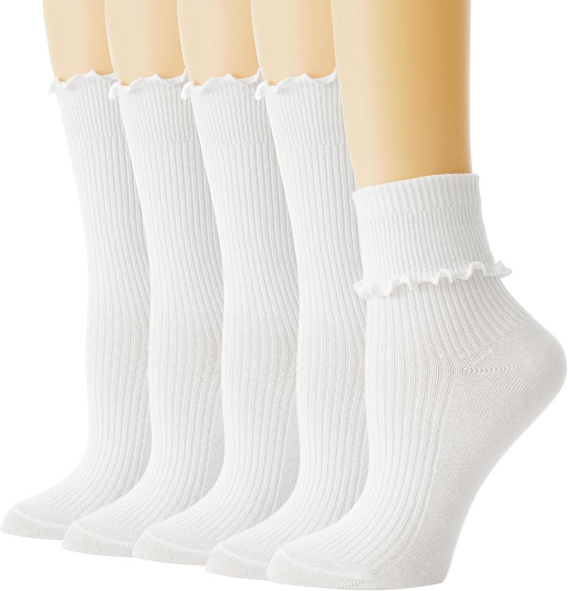 BISOUSOX Ruffle Socks Woman, White Boot Cozy Crew Cute Frilly Ankle Dress Socks for Women Girls Turn-Cuff Size 5 7-9 - Image 1